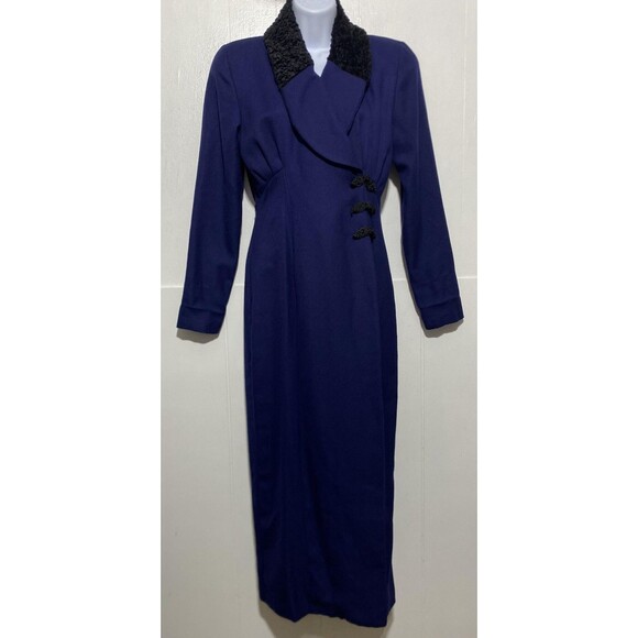 Vintage Expo Dress Womens 4 Blue Long Line Plush Collar Toggle Made USA 80s - Picture 2 of 11